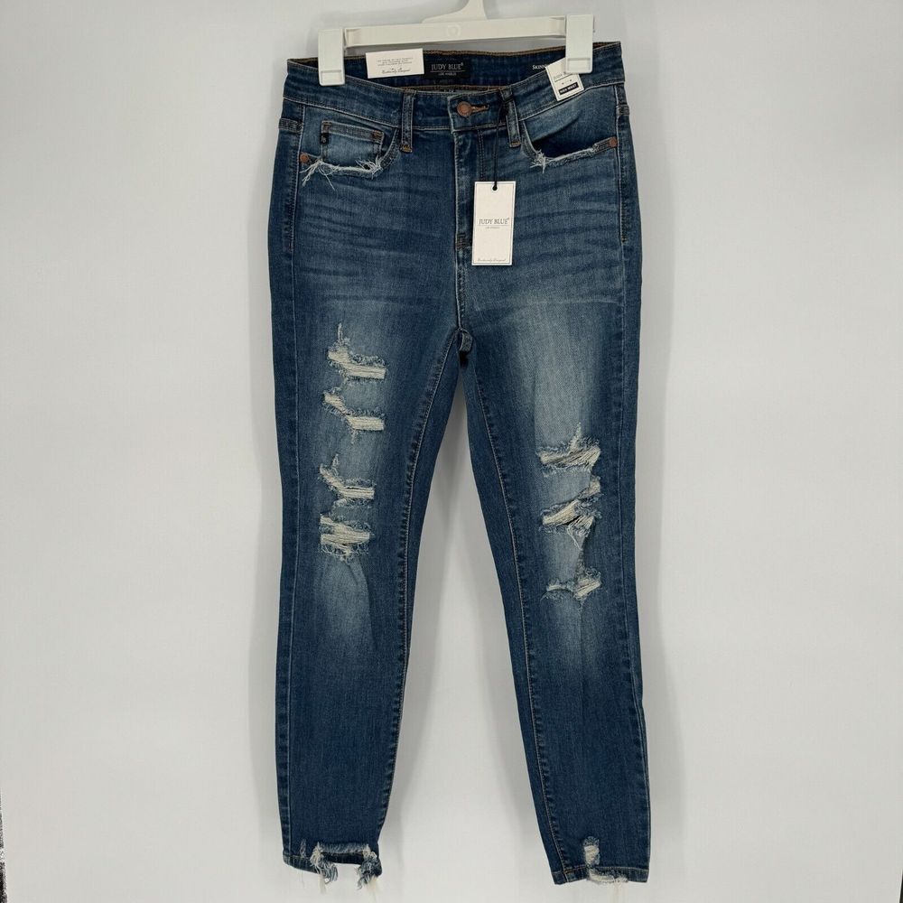NWT Judy Blue Jeans Womens 28W/7 High Waist Skinny Fit Stretch Distressed Ladies